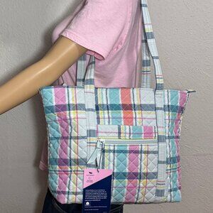 Vera Bradley Small Vera Tote in Pastel Plaid NWT